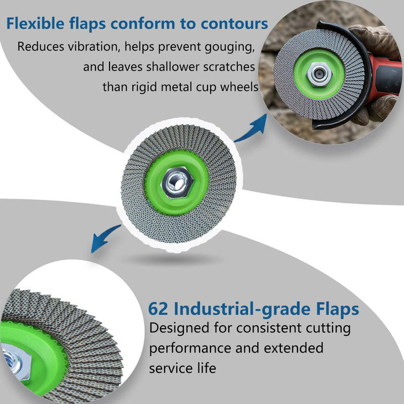 4.5 Inch Diamond Flap Disc 60 Grit, 5/8"-11 Threaded Grinding Wheel for Granite Marble Stone Concrete Glass,for Edge Grinding, Chamfering and Surface Refinement