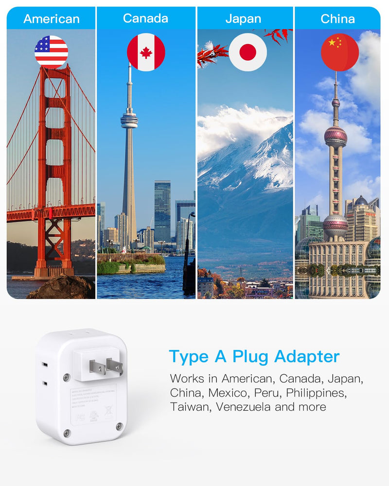 2 Pack US to Japan Travel Plug Adapter, Japan Power Adpter with 4 Outlets 4 USB Ports(2 USB C), Type A Plug Adapter for Amercian USA to Japanese China Canada Mexico Philippines Peru Type A - Japan USA China - NewNest Australia