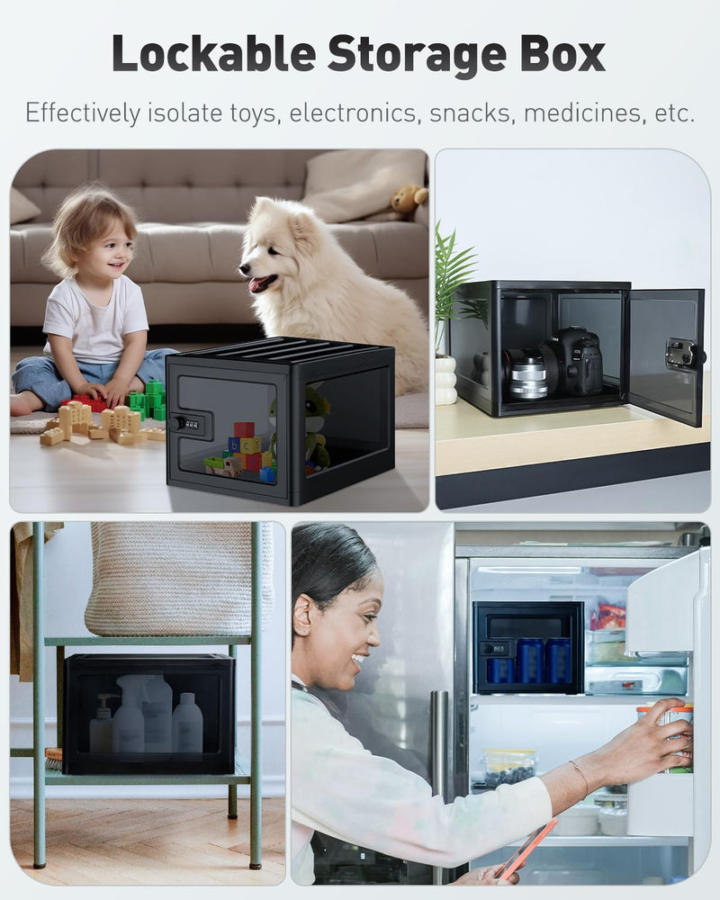 Uniclife Black Medicine Lock Box with Combination Lock 13 L Large Locking Medication Box Lockable Storage Box for Personal Items Phones Food & Snacks Stackable Fridge Lock Box for Home Office