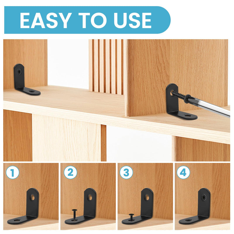 jose2015 20PCS L Brackets Corner Brace 90 Degree Metal Corner Brackets for Shelves Dressers Chairs with Screws 1.1 x 1.1 inch (30*30mm) Black 30*30-Black-20x