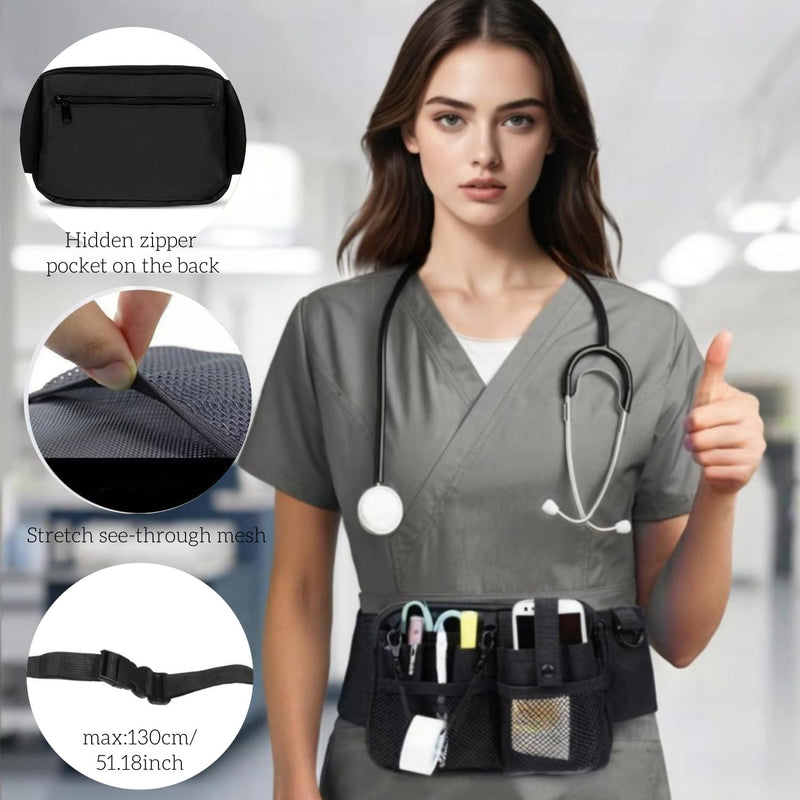 Nursing Waist Bag,Nurse Fanny Pack,Medical Organizer Belt Adjustable Waist Strap/Multi Compartment Suitable for Stethoscopes,Bandage,Scissors and Other Supplies (Black) Black