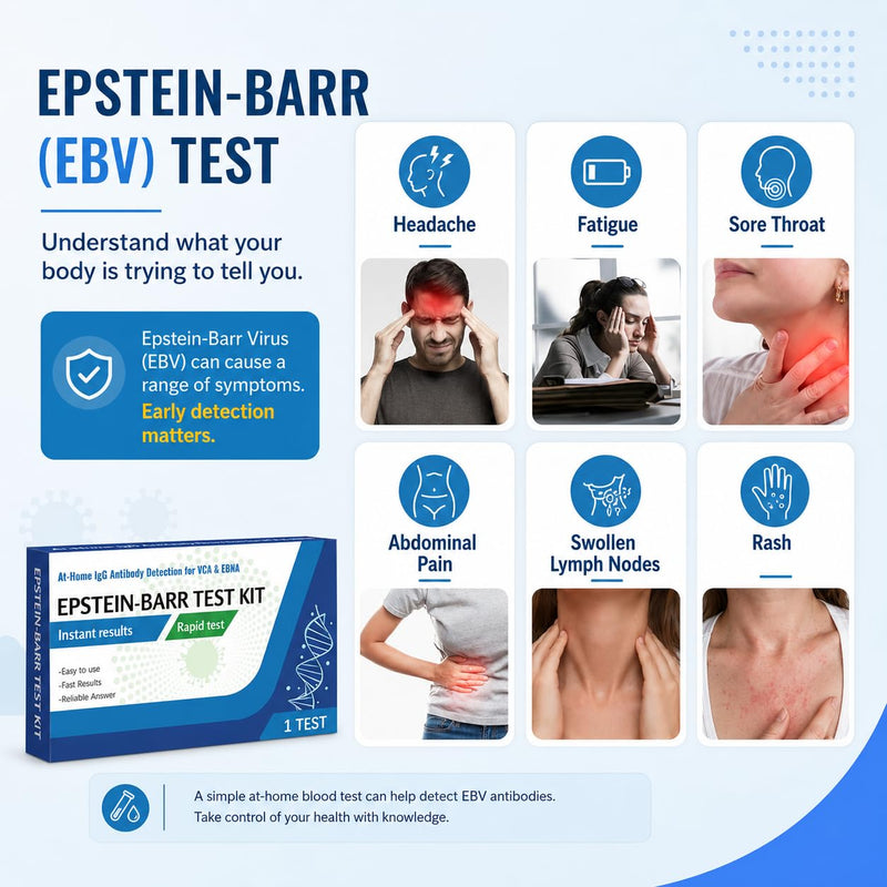 Epstein Barr (EBV) Test at-Home Testing，Easy to Read and use，Quick Results Within 15 Minutes，Against The Epstein-Barr Virus’s VCA and EBNA，Highly Accurate.