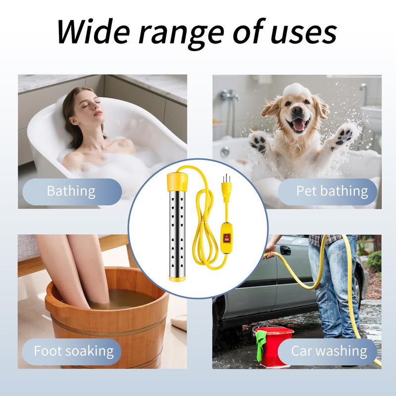 Portable Water Heaters 1500W, Immersion Water Heater Electric with Digital LCD Thermometer, Bucket Heater with 304 SS Guard Fast Heating Suitable for Small Pools, Bathtubs, Buckets, Tanks