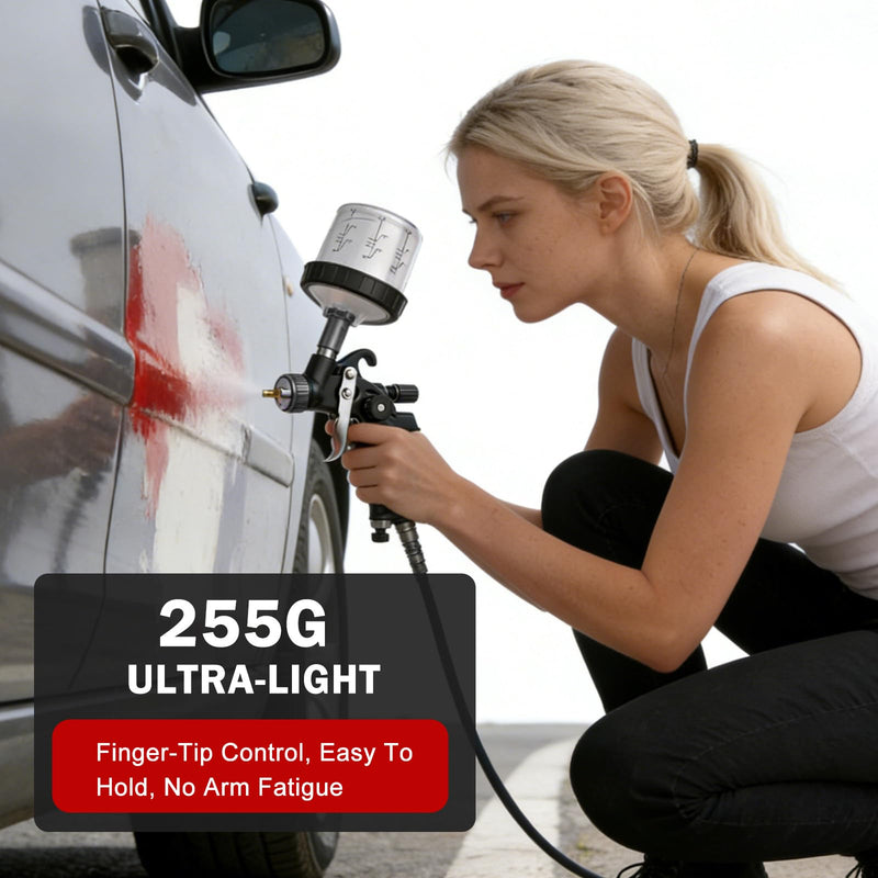 Mini HVLP Spray Gun with 0.8/1.0 mm Nozzles and 10x 200ML Disposable Paint Cups, Automotive Paint Gun Touch UP Paint Sprayer Gun, Air Paints Gun for Auto Paint, Primer, Repair Detail Black2