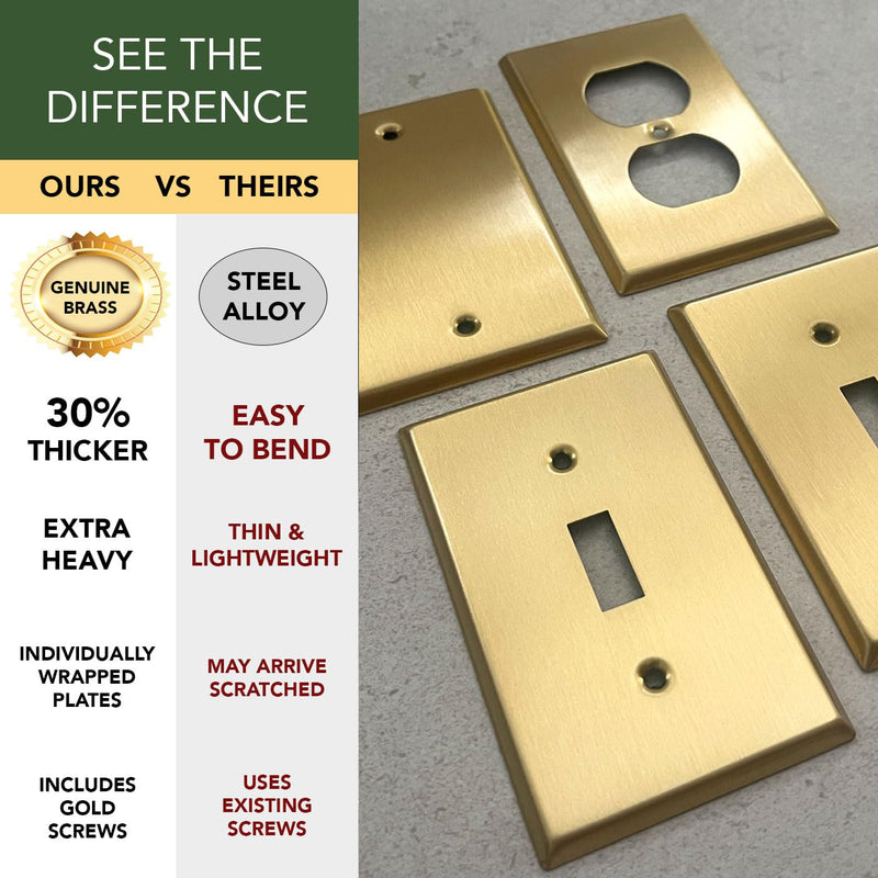 Rio Salto BRASS Metal Gold Toggle Light Switch Cover Wall Plate Single Toggle Switch Wallplate Decorative Gold 1 Gang Wall Switch Plate Covers Hardware Included Brushed Brass - Standard Size Toggle Switch 1-Gang (1-Pack)