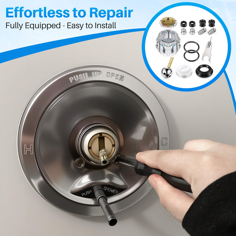Acrylic Single Handle Trim Set, Complete Faucet Repair Kit Replacement Compatible with Delta 600 Series Shower Valve, Compatible with RP212 Stainless Steel Ball Valves and Clear Knob