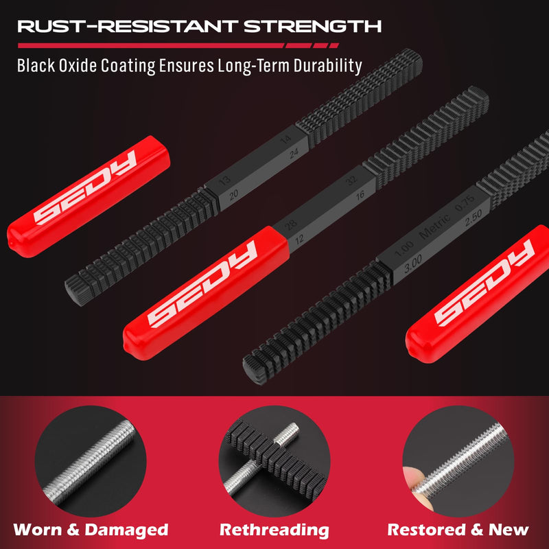 Thread Restorer File Chaser Set: 3-Piece Thread Restoring Chaser Files Metric and SAE Thread Restorer File Set Thread Repair Tool for Hardware DIY