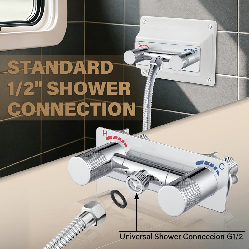 4" All Metal RV Shower Faucet Replacement, Leak-Proof Design with Easy Control Knob, Camper Shower Faucet Heavy-Duty RV Shower Diverter Valve for Indoor and Outdoor Use - Polished Chrome