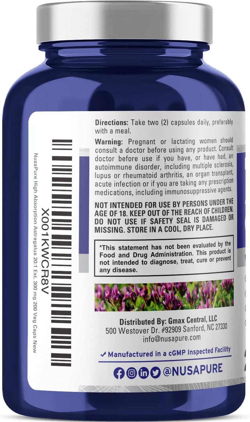 Astragalus 3000 mg Per Caps, Extract 20:1 200 Veg Capsules (Non-GMO & Gluten-Free) - NewNest Australia