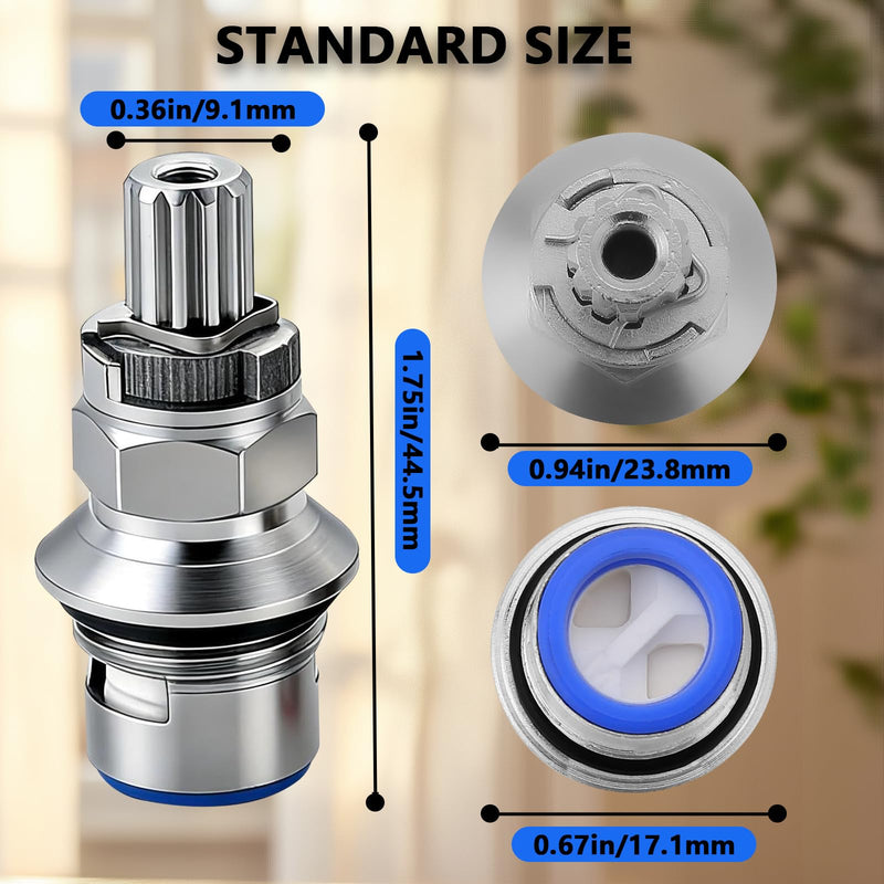 2 Pack Ceramic Disc Cartridge Replacement for 910-9000, Fits 2-Handle Kitchen & Bathroom Faucets Hot & Cold Ceramic Valve, 12-Point Broach