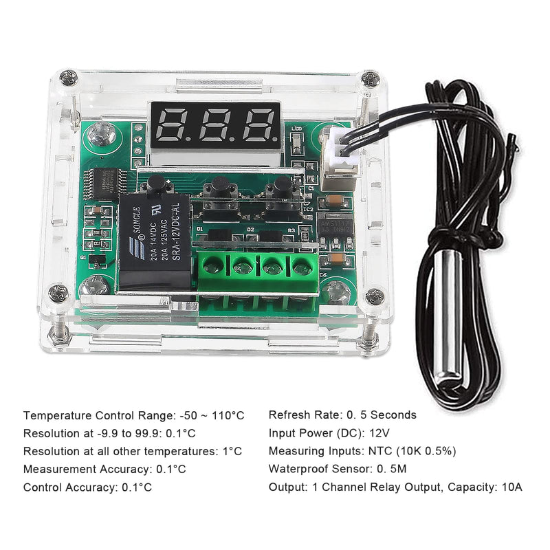 6pcs W1209 DC 12V Digital Temperature Controller Board Red Digital Display Thermostat -50-110°C Electronic Temperature Temp Control Module Switch with Waterproof Case 6pcs Red