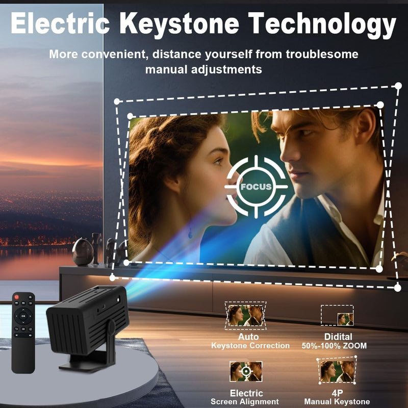 [Smart Projector with Apps] 4K Supported Mini Projector with Wifi and Bluetooth, XENPONAD Movie Projector for Bedroom Celling Camping & Outdoor Use, Portable Projector with Speaker, Auto Keystone black