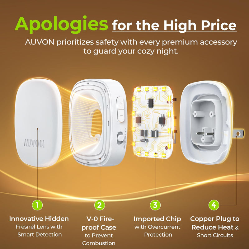 AUVON Plug-in LED Backlit Night Light with Motion Sensor & Dusk to Dawn Sensor, Dimmable Warm White Nightlight with 1-50 lm Adjustable Brightness for Bedroom, Bathroom, Stairs, Hallway (4 Pack) A Warm White