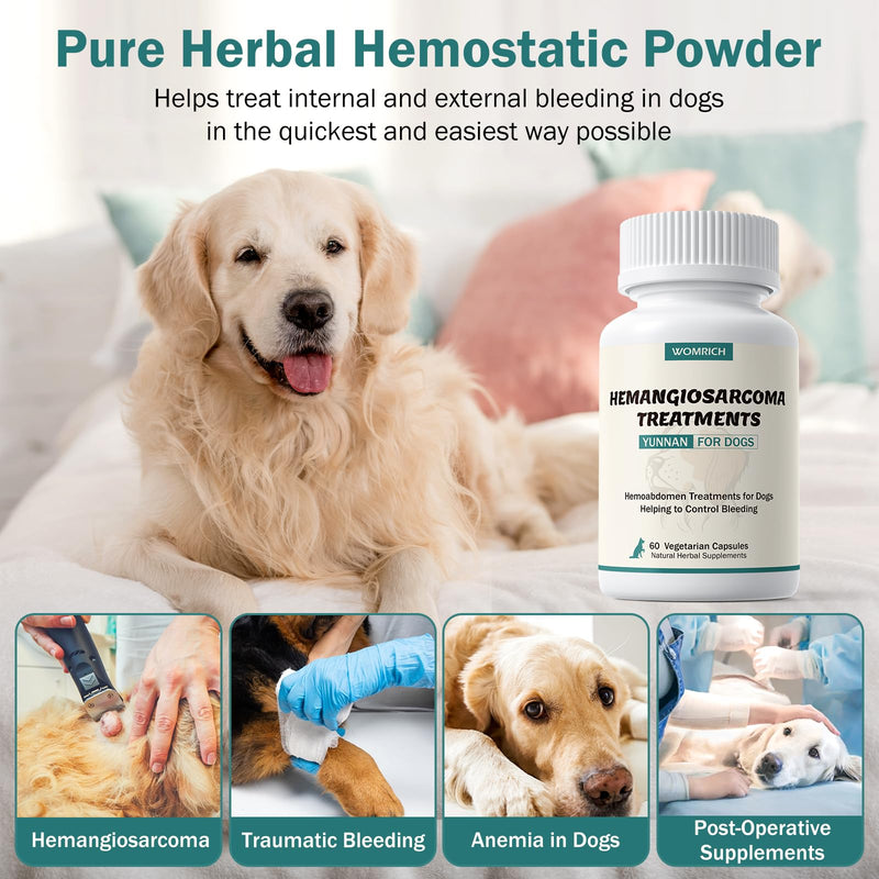 Yunnan Sanqi Capsules for Dogs, Natural Therapy for Hemangiosarcoma, Hemoabdomen, Pericardial Effusion, Cancer Bleeding, Nose Bleed, Bloody Stools, Extends Your Dog’s Lifespan