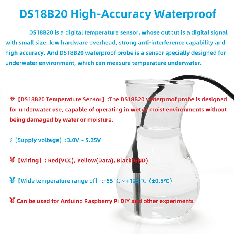 WWZMDiB DS18B20 Temperature Sensor High-Accuracy Waterproof for Arduino Raspberry Pi DIY and Other Experiments