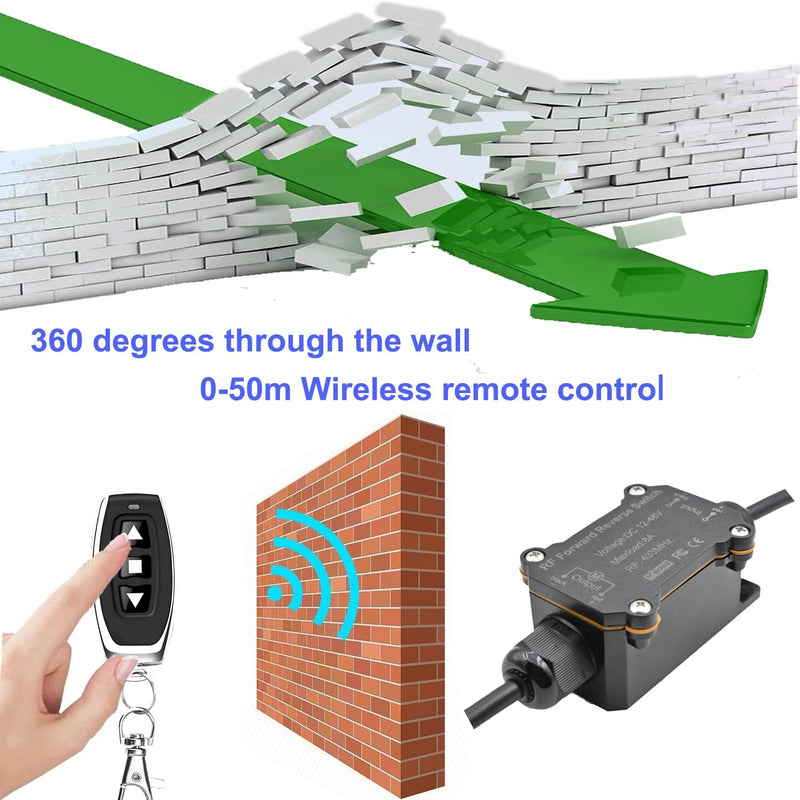 Forward Reverse Switch,DC12V-48V Waterproof Linear Actuator Remote Control Switch, Wireless DC Motor Switch with 8A Relay,164ft Range for Linear Actuator,Winch Solenoid Relay Contactor.