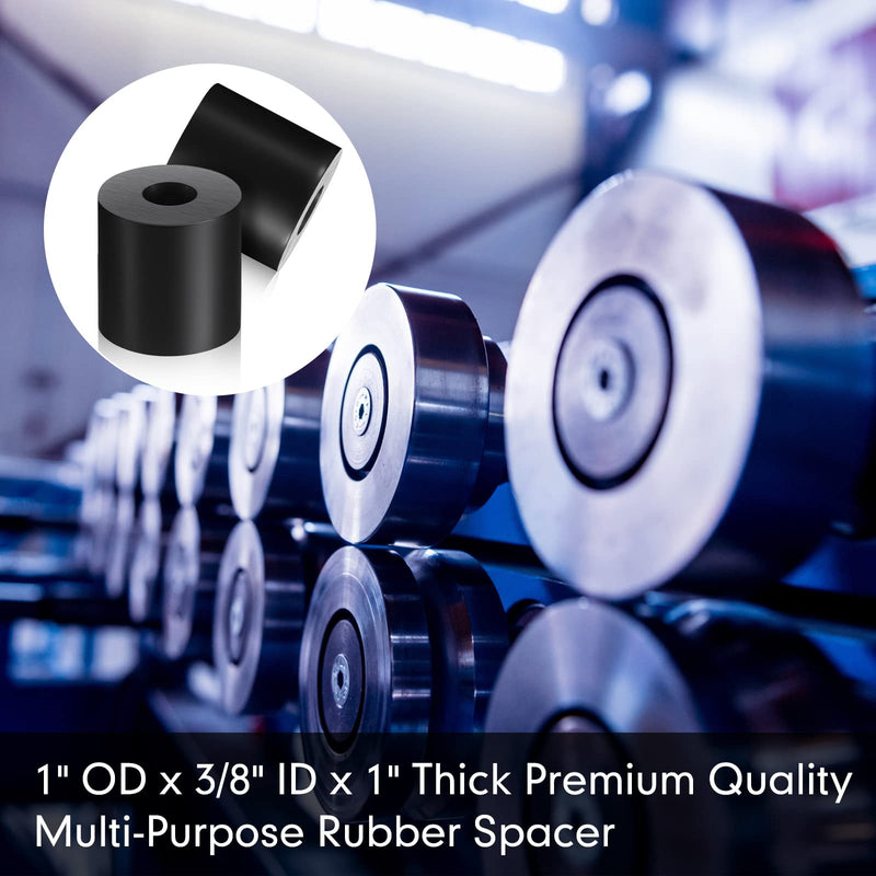 Boao Multi Purpose Rubber Spacer 1 Inch OD x 3/8 Inch ID x 1 Inch Thickness Rubber Bushing Anti Vibration Spacer Black Round Neoprene Rubber Washers for Home and Car Accessories(8 Pack) 8