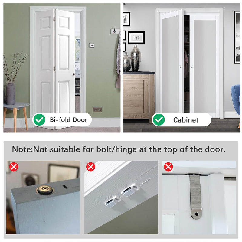 Metal Bifold Door Lock - Double Door Child Safety Locks Keep Toddler, Cats&Dogs Out of Closets, Cabinets, Pantry - No Need Install (2PC) 2PC