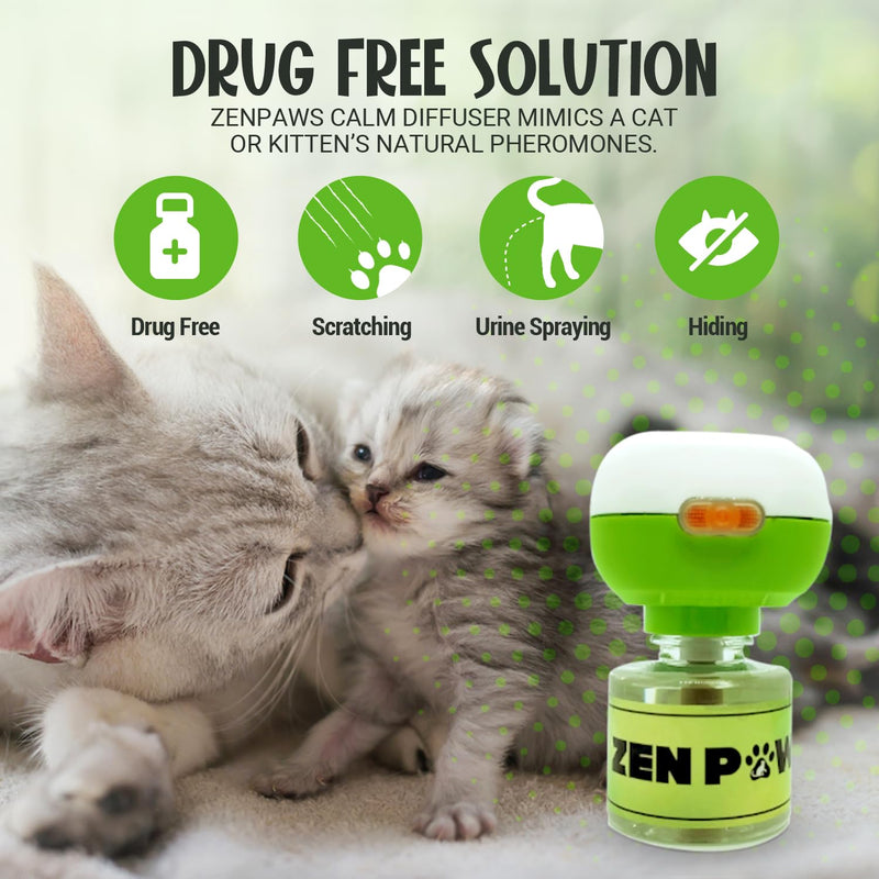 Zenpaws Kit - No Scent - 1 Diffuser + 5 Diffuser Cat Relaxant Refills + - Compatibility : Refills fit and are Compatible with All Major Brand diffusers. Comfort Zone, ThunderEase, Relaxivet and Others Difusser + 5 Bottles