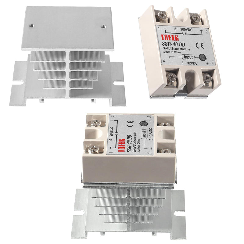 SSR-40DD Solid State Relay 40A DC to DC Input 3-32V Output 5-200V with Heat Sink 1pcs SSR-40DD with Heat Sink