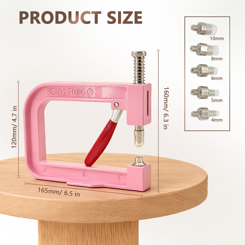 Pearl Setting Machine Hand Press Tools 2 Boxes White No Holes Pearl Beads with Rivet Studs Screw Heads L Hexagon Wrench for Decorating Clothes Hat Trousers Dresses Bag Hair Band DIY Crafts (Pink) Pink
