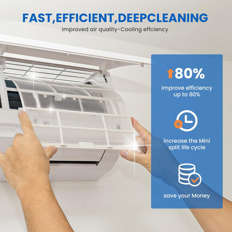 17Pcs Mini Split Cleaning Kit with 2L High Pressure Sprayer, Waterproof PVC AC Cleaning Cover Bag & HVAC Tools, Reusable Fits 27-37in 9000-12000BTU Ductless Wall Mounted AC Units