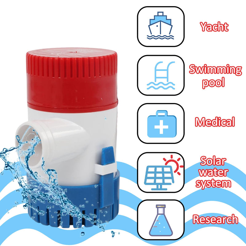 Boat Bilge Water Pump, 12 V 1100 GPH, Automatic/Non - Automatic Marine Bilge Pump, with Boat Pump Float Switch 12 V 24 V 32 V, for Boats, yacht, Boat, Caravan RV Submersible
