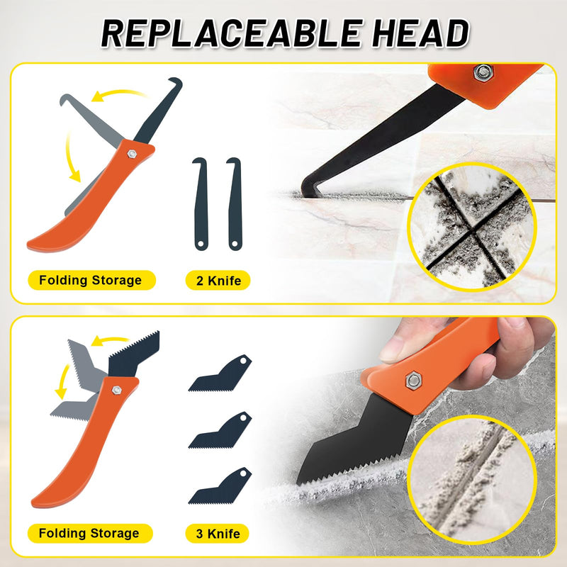 37 Pack Grout Removal Tool Kit, 3 Tile Grout Saws with 20 Extra Cleaning Blades, Hand Grout Saw and Caulk Remover Tool for Bathroom Showers, Ideal for Tile Grout Gap Cleaning and Repair