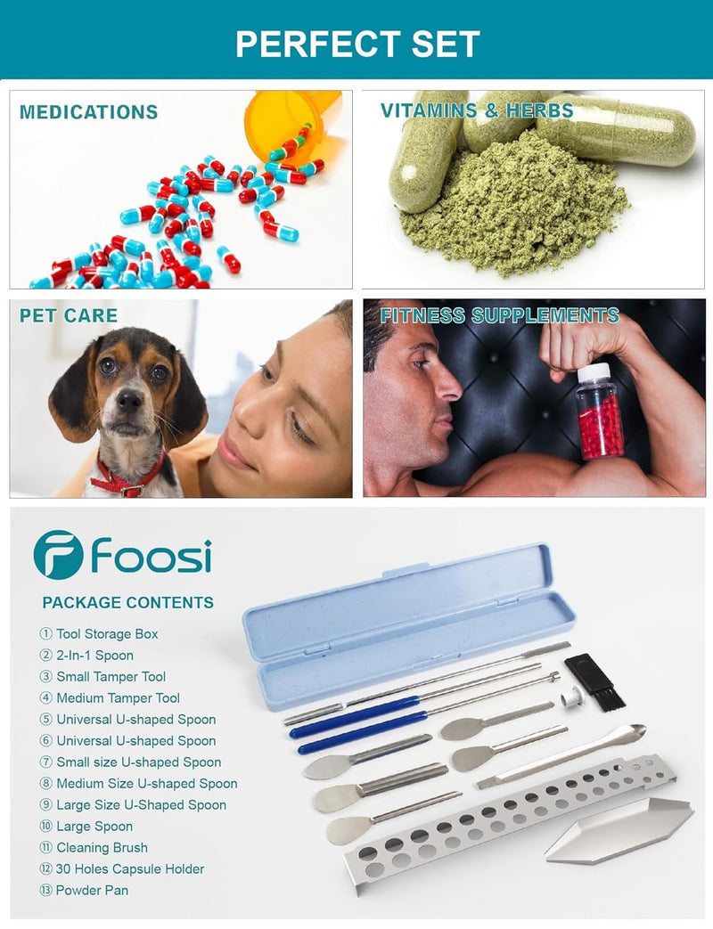 Capsule Filling Machine Kit – Pill Filler Tray Tools for Quickly Maker Empty Gel Capsules All Size 000 00 0 1 2 3 4 5, Lab Spoons Spatula Scoops Tool (13Pcs Plus) 12