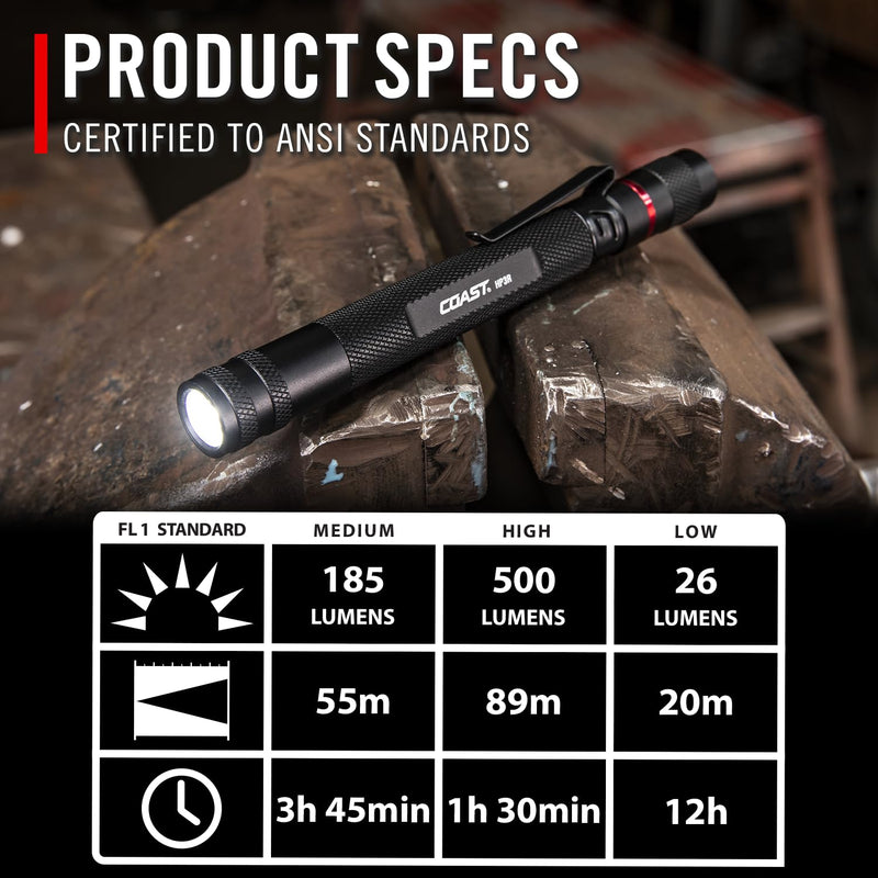 Coast® HP3R 385 Lumen Rechargeable LED Penlight with Twist Focus™, Orange