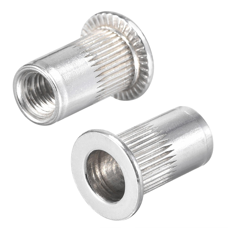 uxcell #10-32 Rivet Nuts Aluminium Alloy Knurled Flat Head Threaded Insert Nut Silver 50pcs