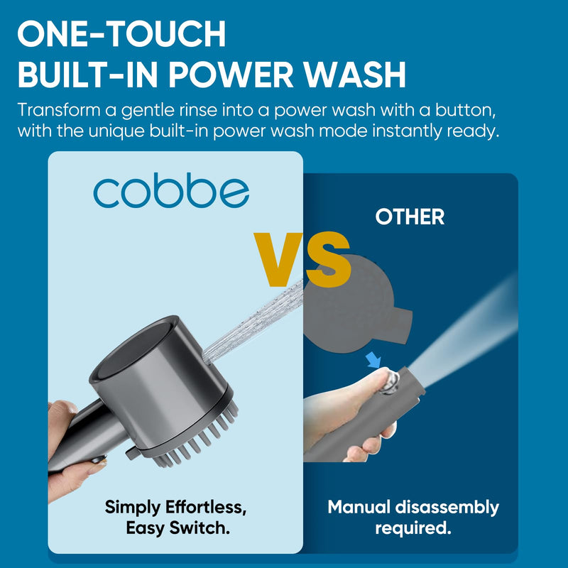 Cobbe Ion Drops Filtered Shower Head with Handheld, High Pressure 4+1 Spray Mode Showerhead with Filters, Built-in Power Wash for Hard Water - Remove Chlorine - Reduces Dry Itchy Skin, Luxury Gray