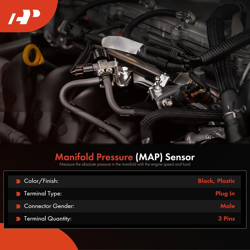 A-Premium Manifold Pressure Sensor Compatible with Ford Bronco E-150 E-250 E-350 Econoline F-150 F-250 Mustang Ranger Taurus Lincoln Mark Town Car Mercury
