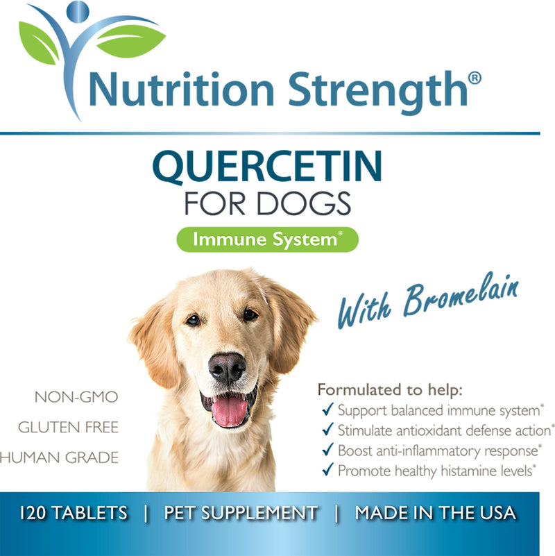 Nutrition Strength Quercetin for Dogs with Bromelain to Support Balanced Immune System, Promote Inflammatory Relief & Antioxidant Activity, Quercetin for Dog Allergies, 120 Chewable Tablets - PawsPlanet Australia