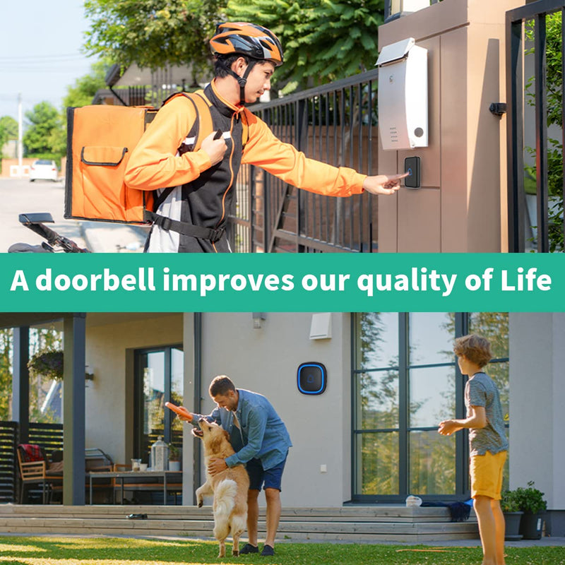 Doorbell Wireless Doorbell Classroom Doorbell IP66 Waterproof 115dB with 56 Chimes Door Bell Ringer Wireless 1000ft Range Battery Doorbells Chime Kit 7 Levels Volume Mute Mode for Home Kid Room Office C-Black