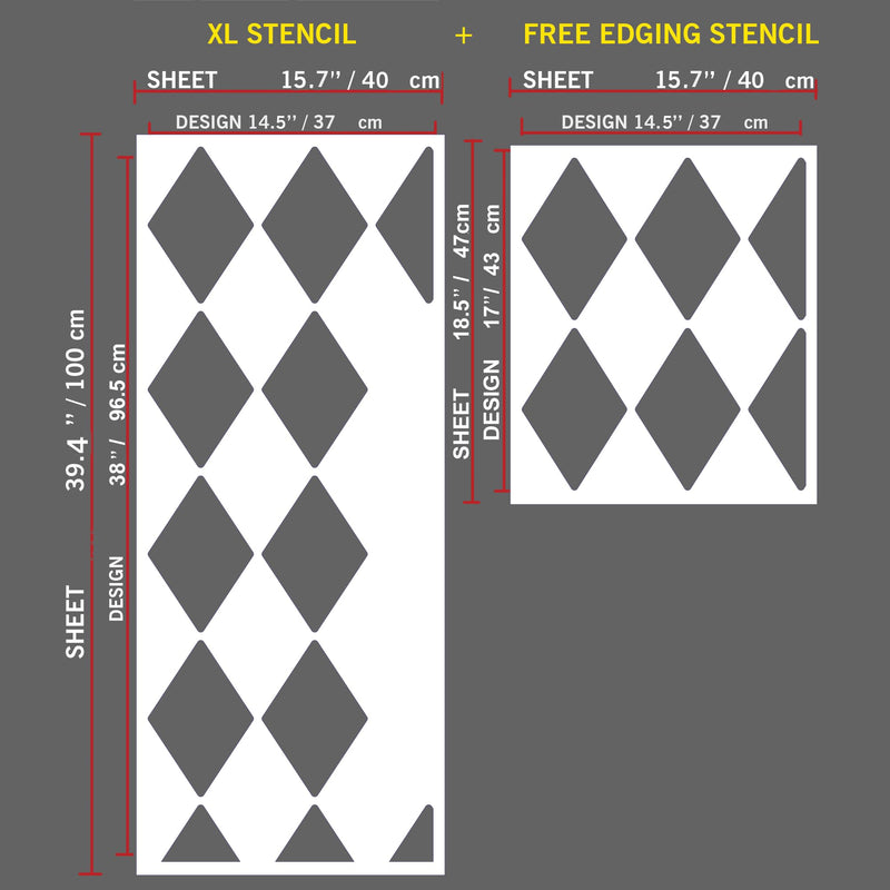 PINKIPO®, Harlequin Design, (16"x40") XL Stencil, Ethnic Large Wall Stencil, Classic Geometric Wall Stencils for Painting, Stencils for Walls, Simple Wall Stencil