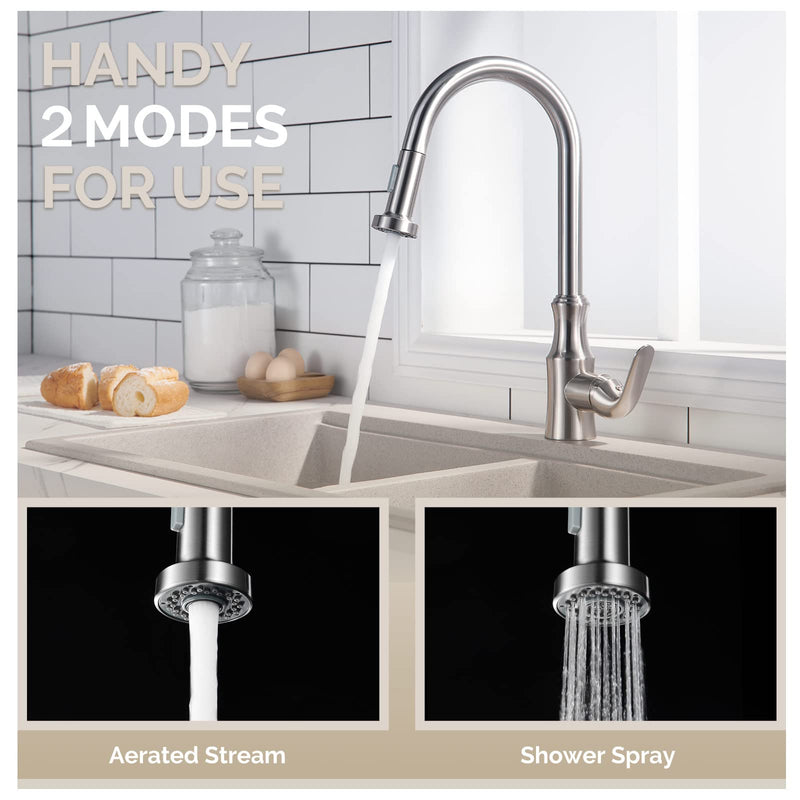 Angle Simple Kitchen Sink Sprayer Replacement, Faucet Head Attachment, Stream and Spray Mode, Brushed Nickel