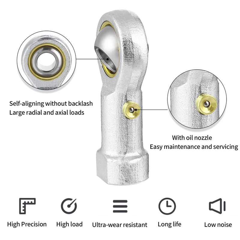 2pcs Rod end Bearing 1/4 inch bore Pre-Lubricated 1/4-28 Female Thread Right Hand Heim Joint with Jam Nuts