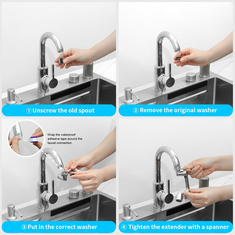 1080° Swivel Faucet Extender, Heavy Duty Rotating Sink Extension, Universal Swivel Multifunctional Robotic Arm, Rotating Splash Filter Extension Faucet Aerator for Kitchen Bathroom-2 Pcs 2 Pack