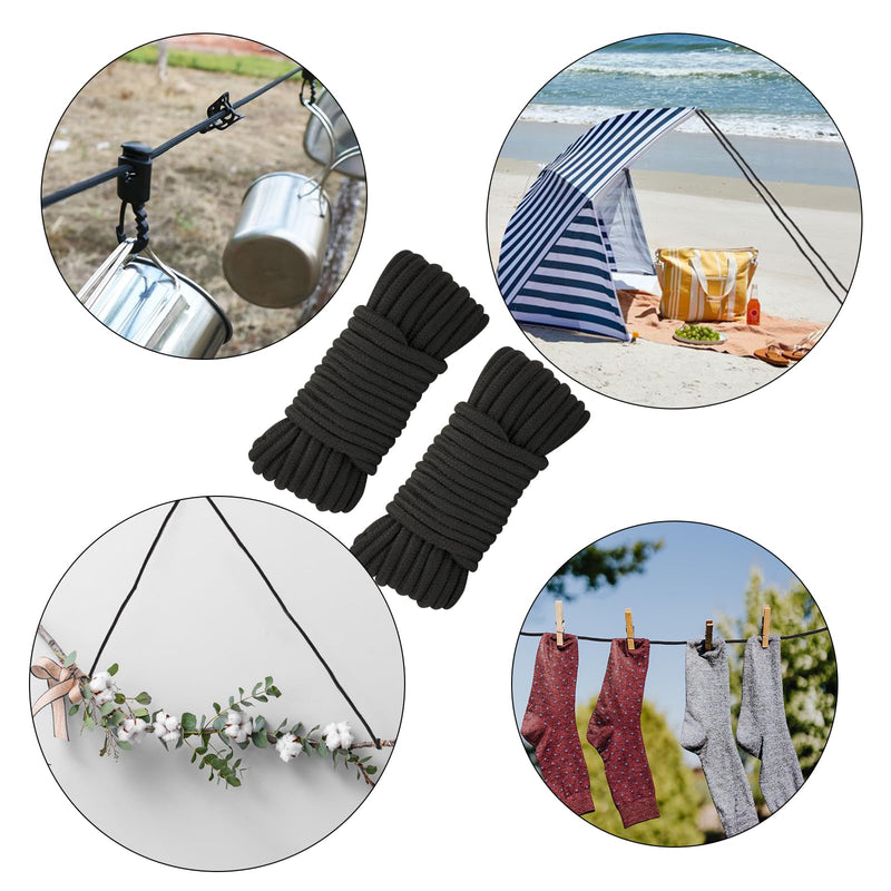 2Pcs Soft Cotton Rope, 66Ft x 8MM Thick Rope, Black Cotton Rope, Soft Tying Long Rope for Hanging Clothes, Binding Luggage and Home Decoration(2pcs x 33ft)