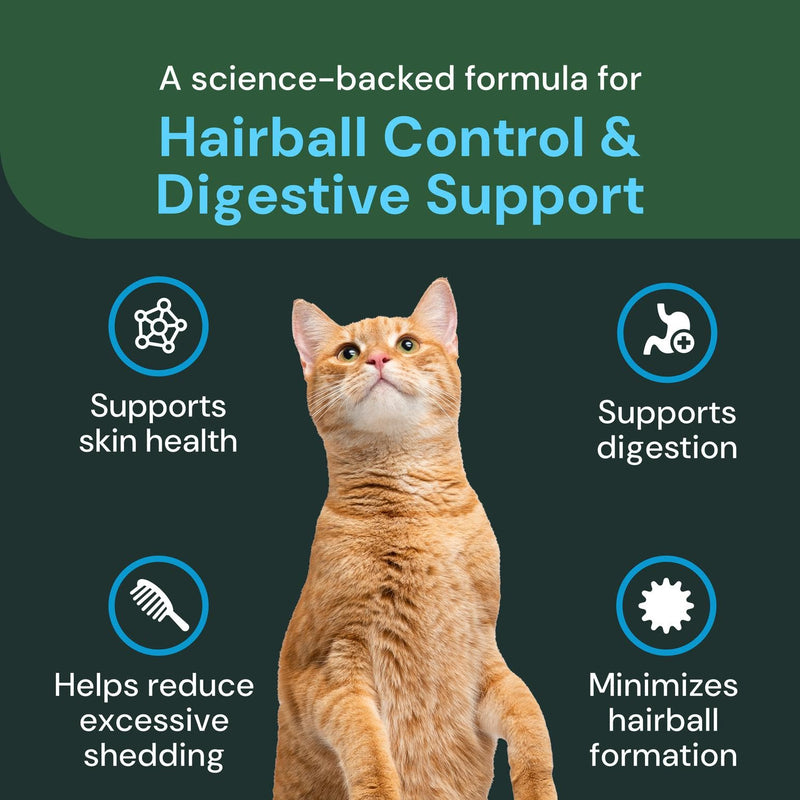 VETRISCIENCE Vet Strength Hairball Control for Cats - Hairball Support & Digestive Health Supplement with Psyllium Husk, Omega Fatty Acids, Zinc & Biotin - Grain-Free, Gluten-Free - 60 Scoops