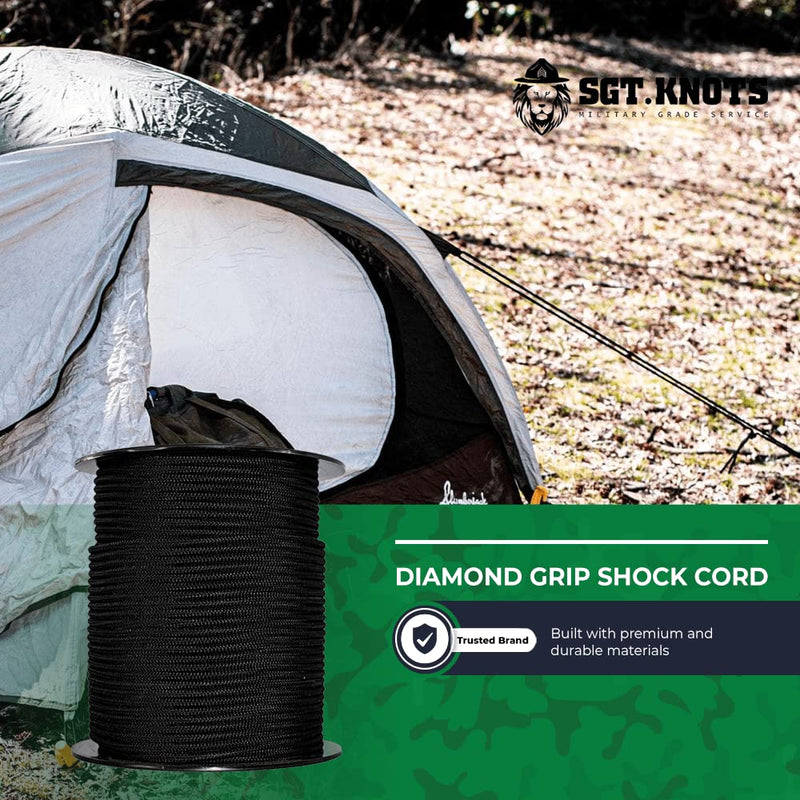 SGT KNOTS Diamond Grip Black Bungee Cord - 100% Stretch Elastic Cord and Absorbent Bungee Shock Cord for Camping, Kayak Deck, Crafting (3/32" x 100ft) 3/32 inch x 100 feet