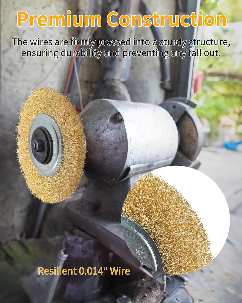 Wire Brush for Grinder - 6 Inch Fine Crimped Wire Wheel for Bench Grinder with 1/2" and 5/8" Arbor(0.0085Inch Wire Size), Efficiently Polish Nuts, Bolts and Assorted Car Parts. 6" 1Pcs