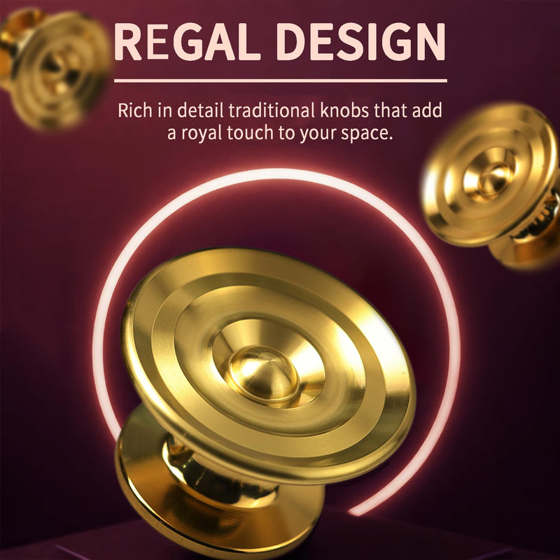 4 Pack Solid Brass Gold Sunburst Cabinet Knobs, 1.65-Inch Oversized Round Drawer Pulls, Modern Dresser Handles for Bathroom Vanity, Kitchen, Cupboard and Furniture Hardware, Brushed Brass Finish 1.65 Inch 4