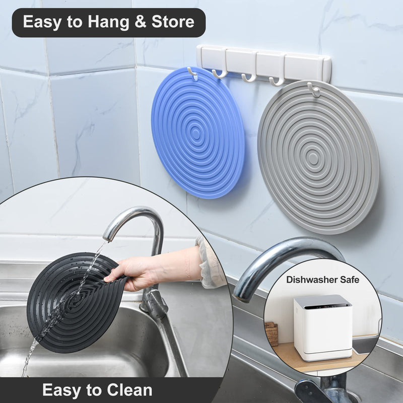 Silicone Trivets for Hot Dishes, Pots and Pans, Dia 9.45" Heat Resistant Mat Counter, Hot Pads for Kitchen Countertops, Round Microwave Mat, Versatile Trivet Mat for Table Set 4 Light Gray