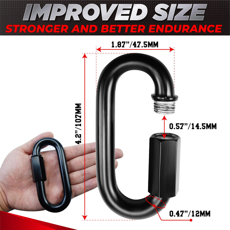2PCS 4.2” Heavy Duty Chain Quick Links, 2500 LBS Weight Capacity, Durable, Anti-Rust, High Strength Chain Connector, Carabiner for Big Chain Connecting, Hammock Hanging, Hiking, Camping 2PCS 4.2”