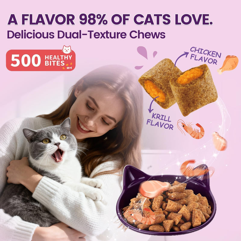 Cat Multivitamin with Fish Oil, 500 Crunchy & Creamy Chews Omega 3 for Dogs, 500 Chews Skin & Coat Supplement for Dog