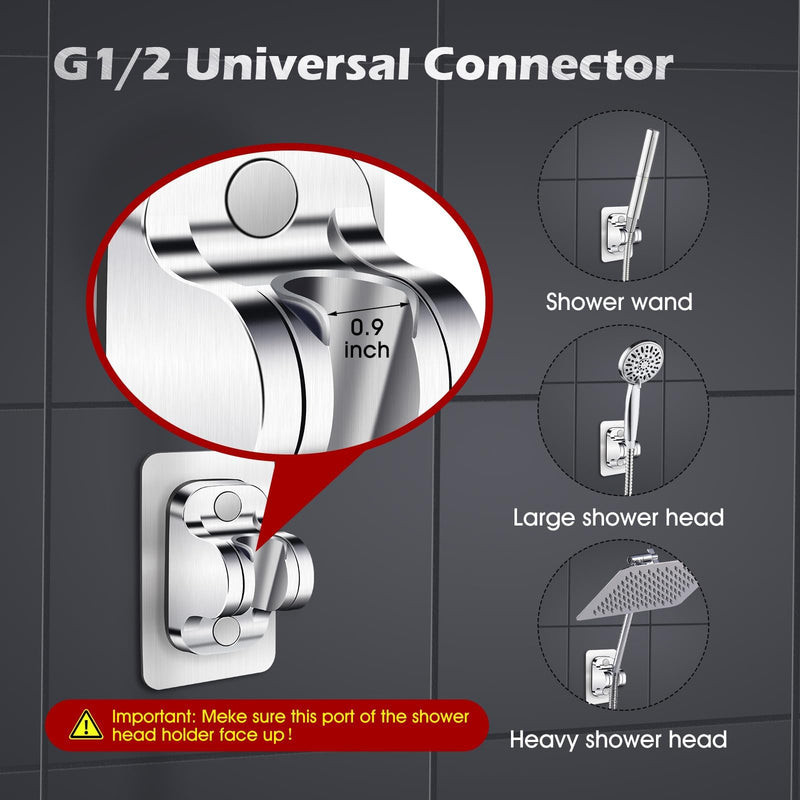 Shower Head Holder Replacement - Strong Adhesive Adjustable Handheld Shower Wand Holder Wall Mount Shower Bracket,No Drilling and Waterproof Shower Hose Holder for Shower Bathroom,Silver Silver-1