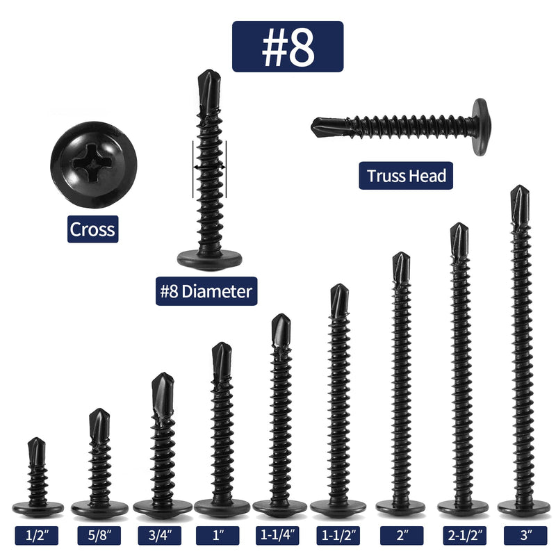 #8 x 3/4" Sheet Metal Screws 100Pcs 410 Stainless Steel Truss Head Fast Self Tapping Screws Black Oxide by SG TZH #8 x 3/4" 100