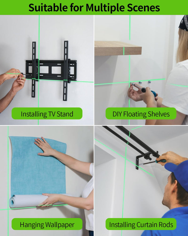 Laser Level, Firecore 82Ft Self Leveling Lazer Level, Green Cross Line leveler Tool with Brightness Adjustment, DIY Laser Level for Picture Hanging and Indoor Projects, Battery, Carry Pouch Included